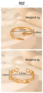 Detail of snake scale texture and star cut-out gold bangles with size measurements