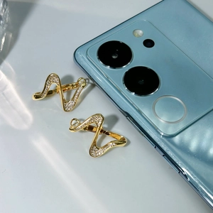 Geometric Wave Stud Earrings For Women Plated 18K Gold Brass With Cubic Zirconia Trendy Minimalist Jewelry