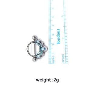 Sparkling light blue rhinestone nipple shield ring with 2g weight and 2cm diameter