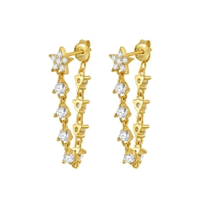 Macro shot of S925 sterling silver star stud earrings with sparkling cubic zirconia tassels