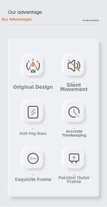 Features of 10 inch silent wall clock with anti-fog glass and 5mm painted slim frame