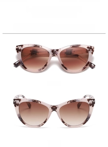 Detailed views of vintage cat-eye sunglasses in tortoiseshell frame with gradient lenses