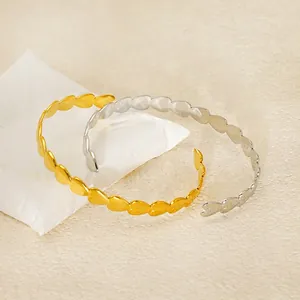 Heart Shaped Cuff Bracelet Stainless Steel Plated 18K Gold Adjustable Open Bangle For Women Simple Fashion Jewelry