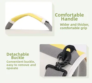 Detail view of thickened handles and detachable plastic buckle on pet backpack