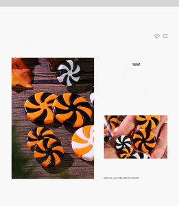Detailed view of spiral swirl round beads in orange, black, and white for holiday decor
