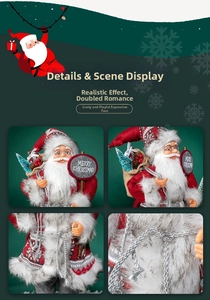 Macro detail of plush Santa Claus doll featuring Merry Christmas sign and red festive fabric
