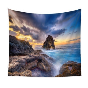 Détail de tapisserie murale paysage de coucher de soleil marin et vagues douces