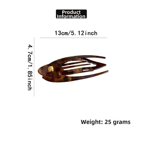 Detailed size specifications for amber tortoiseshell hair claw clip with fashion logo