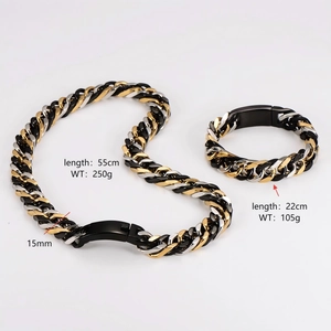 Set gioielli a catena cubana tricolore in acciaio inossidabile con collana da 15 mm