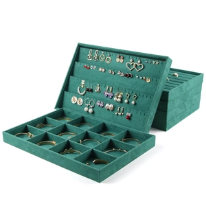 Dark green velvet jewelry display tray set for earrings and bracelet storage organizers