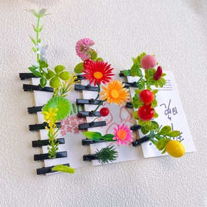 Cute plant and flower hair clips set featuring colorful resin fruit and sprout shapes