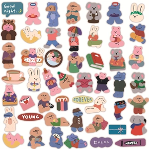Joli ensemble d'autocollants d'ours de lapin de dessin animé coréen autocollants de décoration