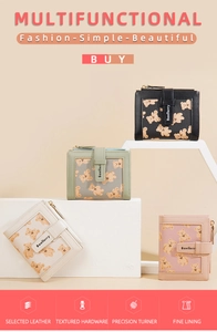Close-up of bear pattern wallets with premium leather texture and precise metal zipper