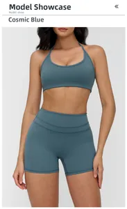 Ensemble de yoga deux pièces Bleu Cosmique avec brassière dos nageur et short de fitness