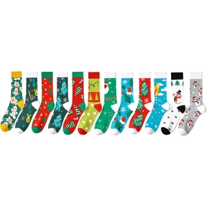 Christmas Socks Cotton Knit Breathable Santa Snowman Reindeer Pattern Holiday Party Novelty Crew Stockings Unisex