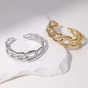 Bracelet jonc chaîne torsadée en acier inoxydable plaqué or 18k et argent poli