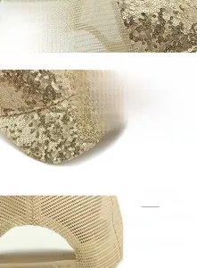 Detail der Pailletten-Kappe mit atmungsaktivem Netz und verstellbarem Riemen