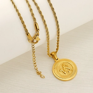 Vintage 18k gold plated stainless steel Capricorn zodiac medallion necklace with rope chain