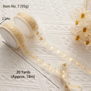 Translucent 2.5cm gold heart organza ribbon for Christmas DIY bows and party decor