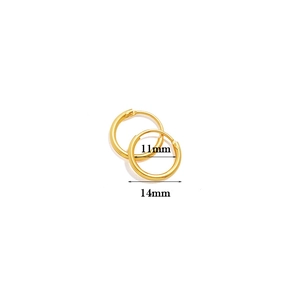 Classic gold hoop earrings set with 11mm and 14mm diameter options on white background
