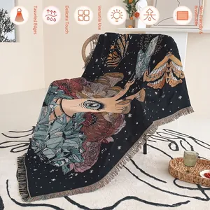 Bohemian Cotton Knitted Throw Blanket Mystic Hand Eye Pattern Fringe Tassel Sofa Cover Picnic Mat Home Decor
