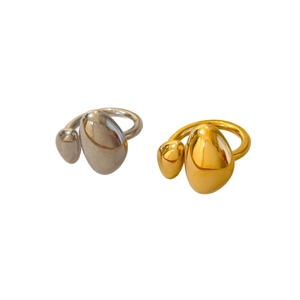 Minimalist irregular fluid metal open rings in 18k gold and silver mirror finish