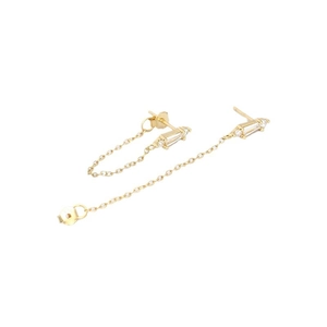 S925 silver gold chain tassel earrings featuring sparkling zircon stud accents