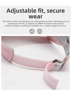 Detail of pink sun visor with adjustable velcro strap and elastic band for a secure fit