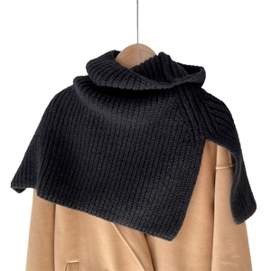 Knitted hooded shawl in dark grey wool, chunky knit poncho style for winter layering