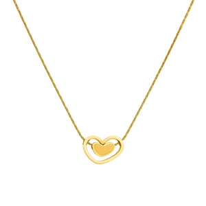 Collier minimaliste en acier inoxydable doré avec pendentif double cœur évidé élégant