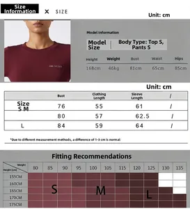 Guide des tailles détaillé pour t-shirt de fitness de compression à manches longues