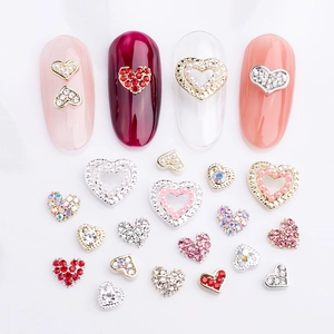 3D alloy heart nail charms with pearls and rhinestones for Valentine's nail art