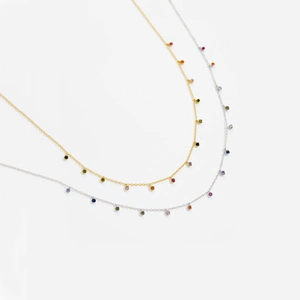Minimalist silver and gold choker necklaces with colorful round zircon stones