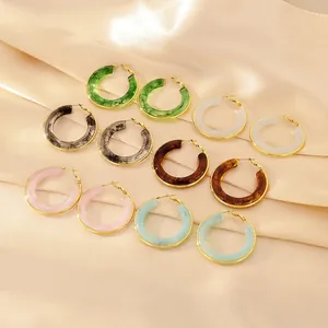 Fashion Hoop Earrings With Stainless Steel And Marble Texture Resin C-Shape Trendy Colorful Jewelry For Women