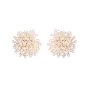 Elegant white faux pearl firework flower stud earrings with a minimalist cluster design