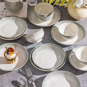 Nordic ceramic tableware set with gradient grey and white glaze in minimalist style
