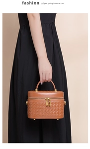 Geflochtene Leder Kosmetiktasche braune elegante Handtasche Umhängetasche für Damen Mode