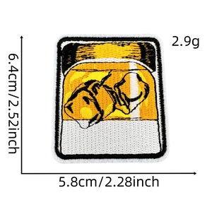 Detailed view of beer mug embroidery patch with precise size measurements in inches and cm