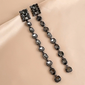 Long Tassel Drop Earrings With Alloy Rhinestone And 925 Sterling Silver Earring Post Retro Dark Style Geometric Jewelry For Women