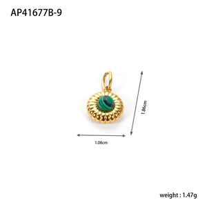 Gold stainless steel floral pendant with green malachite stone inlay and dimensions