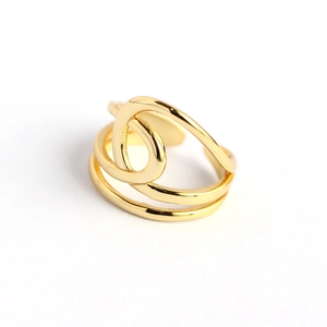 Minimalist S925 sterling silver layered twisted open ring with a gold finish knot design
