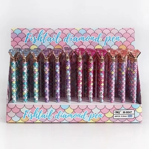 Macro shot of 48pcs fishtail diamond pens with gradient colors in 0.5mm blue ink