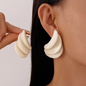 Geometric Layered Wave Arched Earrings Alloy Resin With 925 Sterling Silver Earring Post Vintage Exaggerated Fashion