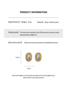 Detail showing vintage gold textured oval earrings with pearls and 4.5cm size data