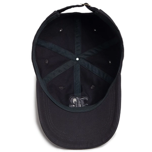 Classic black cotton baseball cap with vintage metal buckle and interior embroidery