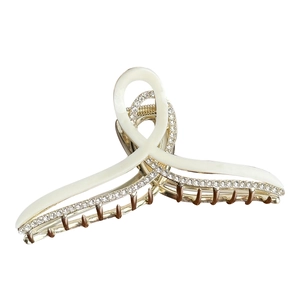 Elegant white acetate hair claw clip with rhinestones for high-end ponytail styling