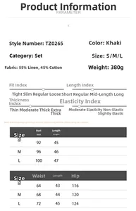 Detailed size chart for women cotton linen crewneck vest and pleated skirt set
