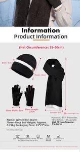 Detailed size chart for the winter knitted hat scarf and gloves set with measurements