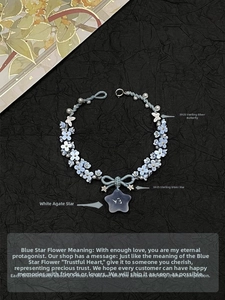 Close-up of S925 silver butterfly and white agate star on light blue woven flower bracelet
