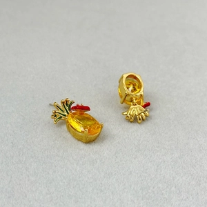 Cute Korean style pineapple stud earrings with yellow crystals and colorful enamel accents